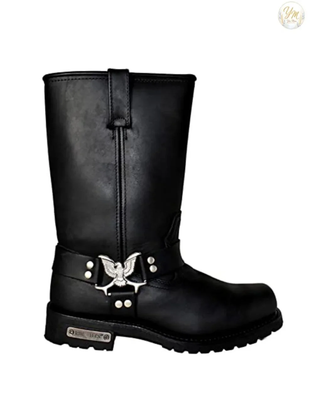 Full Grain Leather Men's Motorcycle Boots with Square Toe & Side Zipper
